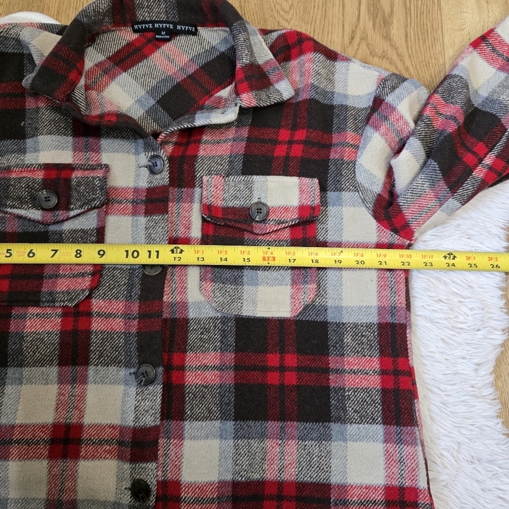Hyfve Red and Brown Plaid Button Up Shacket Jacket Size Medium - Picture 4 of 8